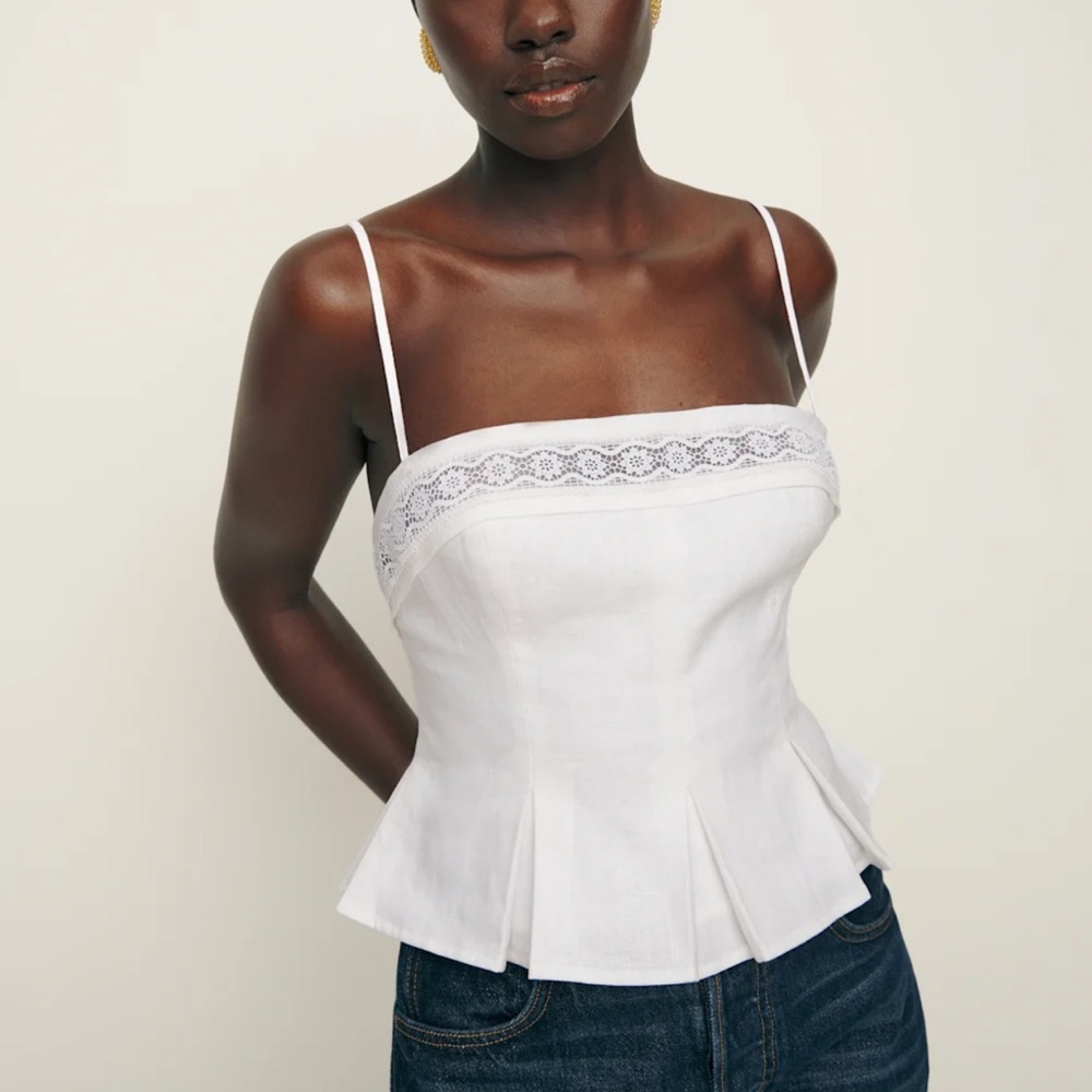 Reformation Meryl Linen Top Ivory - Size 6